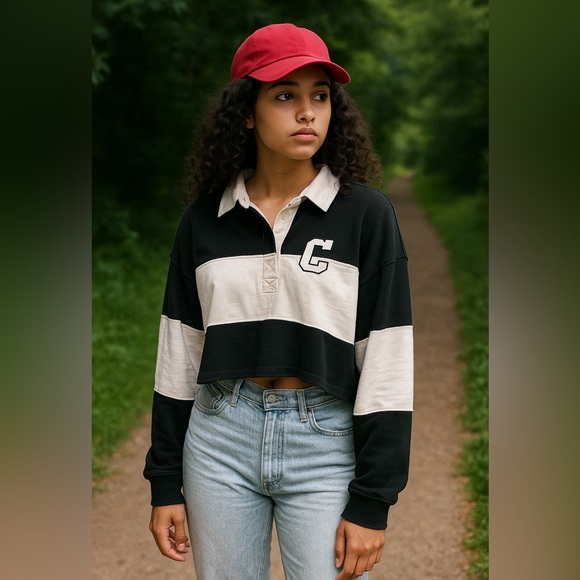 Champion Black and White Cropped Polo Top pristine condition. Adorable size M - Picture 1 of 10